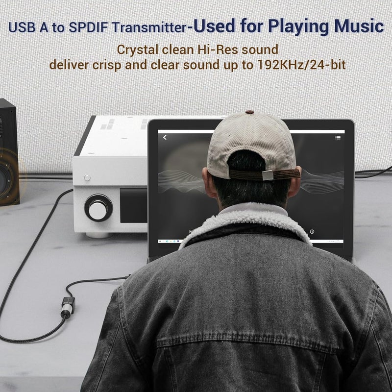 Cubilux USB A to TOSLINK Optical Audio Adapter, Unidirectional USB Type A to SPDIF Digital Converter, S/PDIF Transmitter for Computer Laptop PC PS5/4 ONLY, NOT for TV Or Other Devices - Image 2